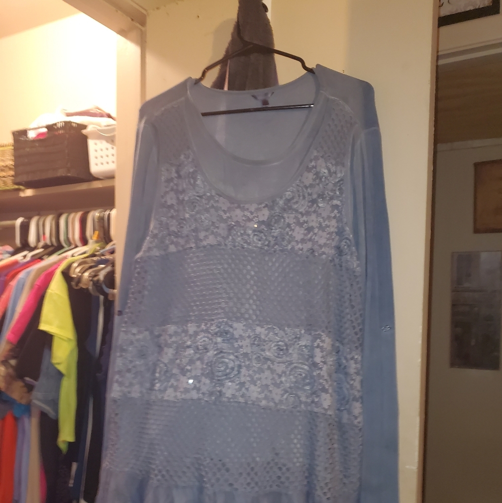 Gray Lace Overlay Top